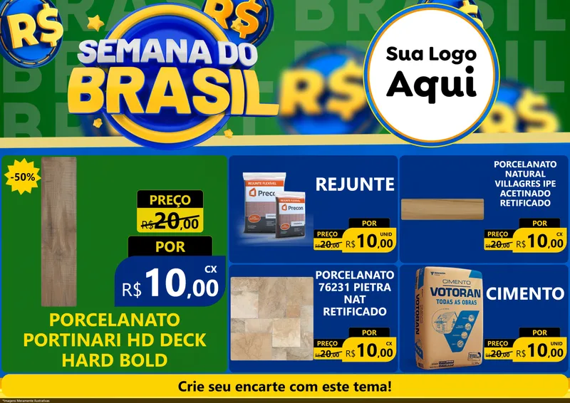 Modelo de Encarte para Encarte A4 Horizontal com o tema Semana Do Brasil para Pisos e revestimentos