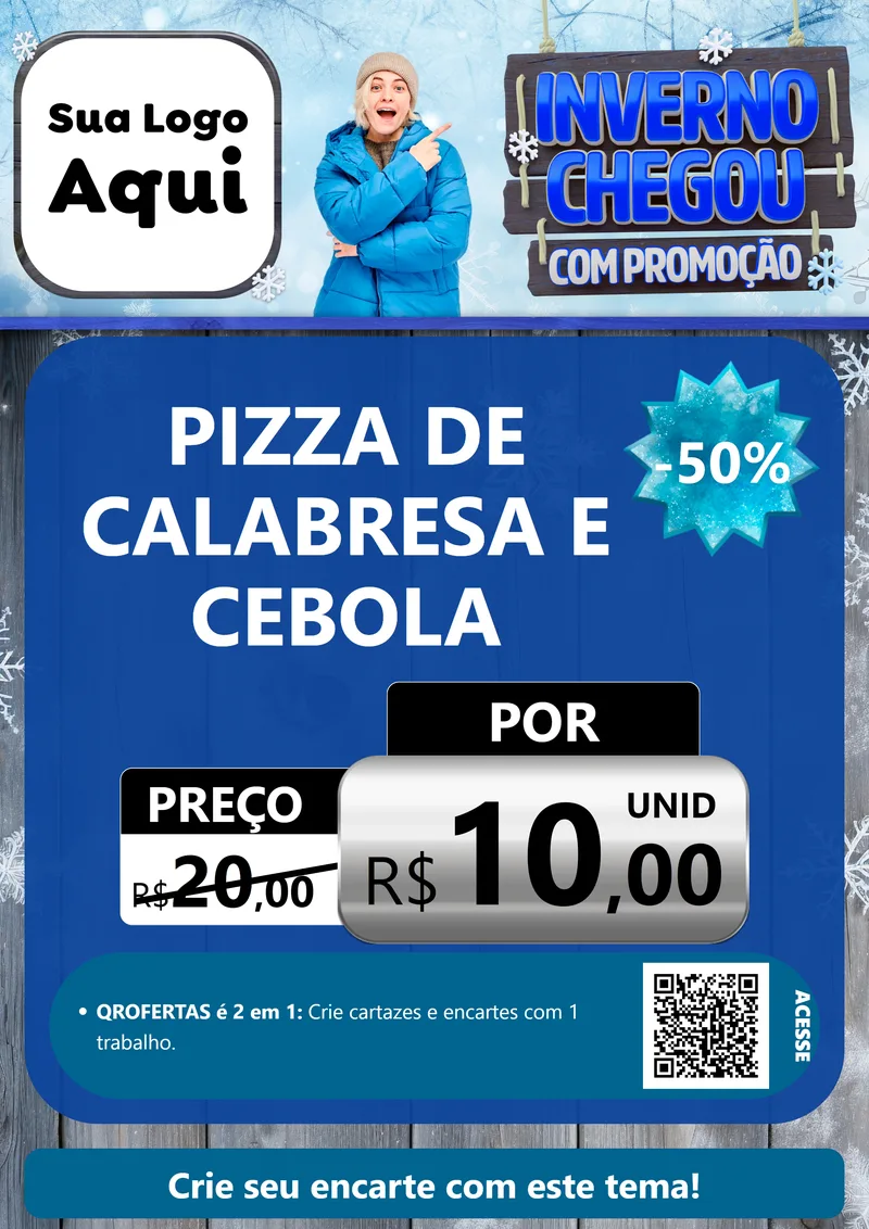 Modelo de Cartaz para Cartaz A4 Vertical com o tema Inverno Chegou Com Promoção para Pizzaria