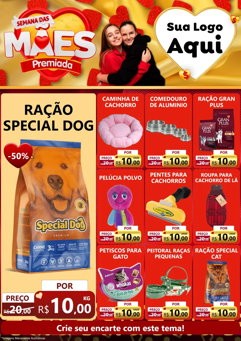 Modelo de Encarte para Encarte A4 Vertical com o tema Semana das Mães Premiada para Pet Shop