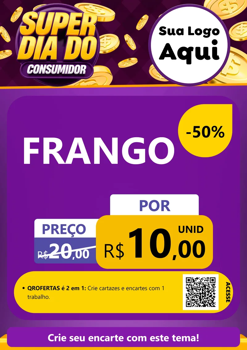 Modelo de Cartaz para Cartaz A4 Vertical com o tema Super Dia do Consumidor para Assados