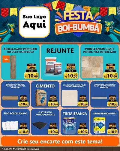 Modelo de Rede Social para Feed Instagram com o tema Festa Boi Bumbá para Pisos e revestimentos