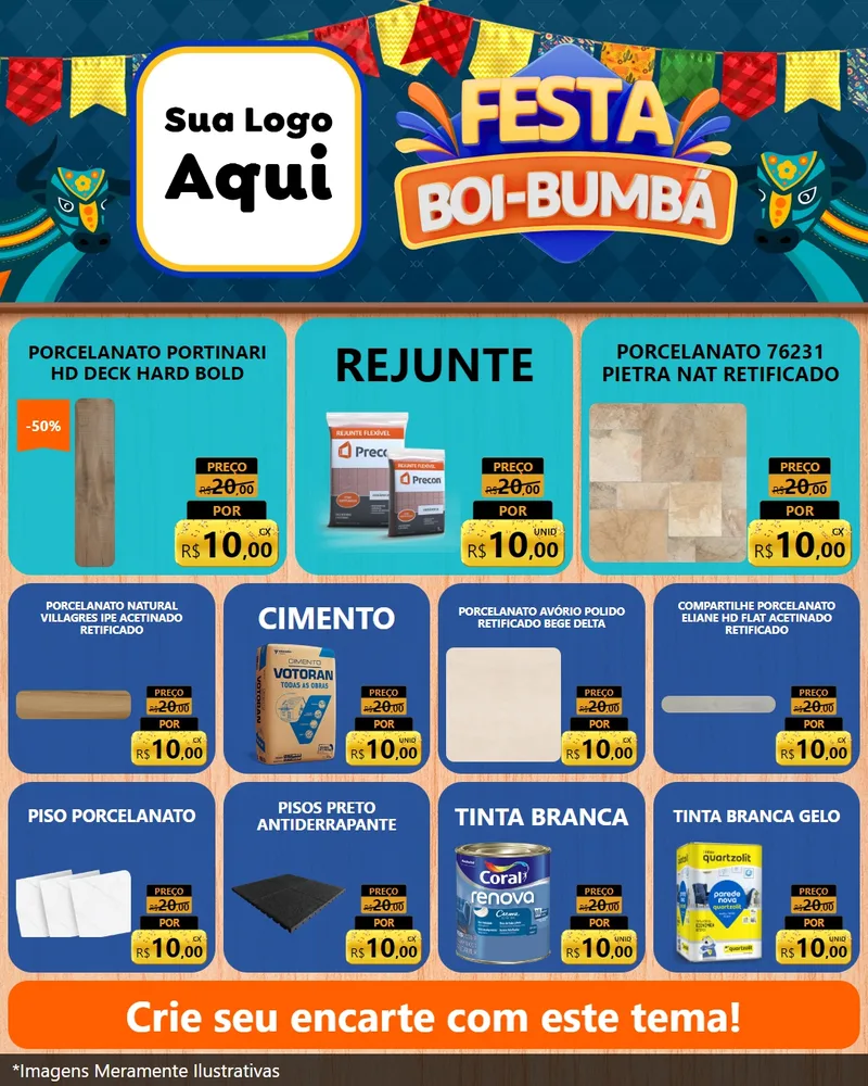 Modelo de Rede Social para Feed Instagram com o tema Festa Boi Bumbá para Pisos e revestimentos