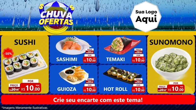 Modelo de TV para TV Horizontal com o tema Chuva de Ofertas para Comida japonesa