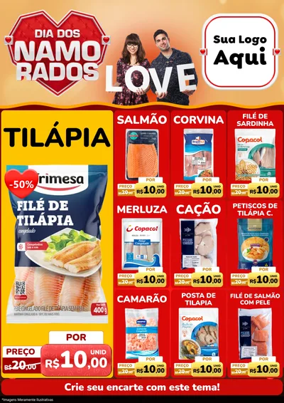 Modelo de Encarte para Encarte A4 Vertical com o tema Dia dos Namorados para Peixaria
