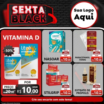Modelo de Rede Social para Feed Facebook com o tema Sexta Black para Farmácia