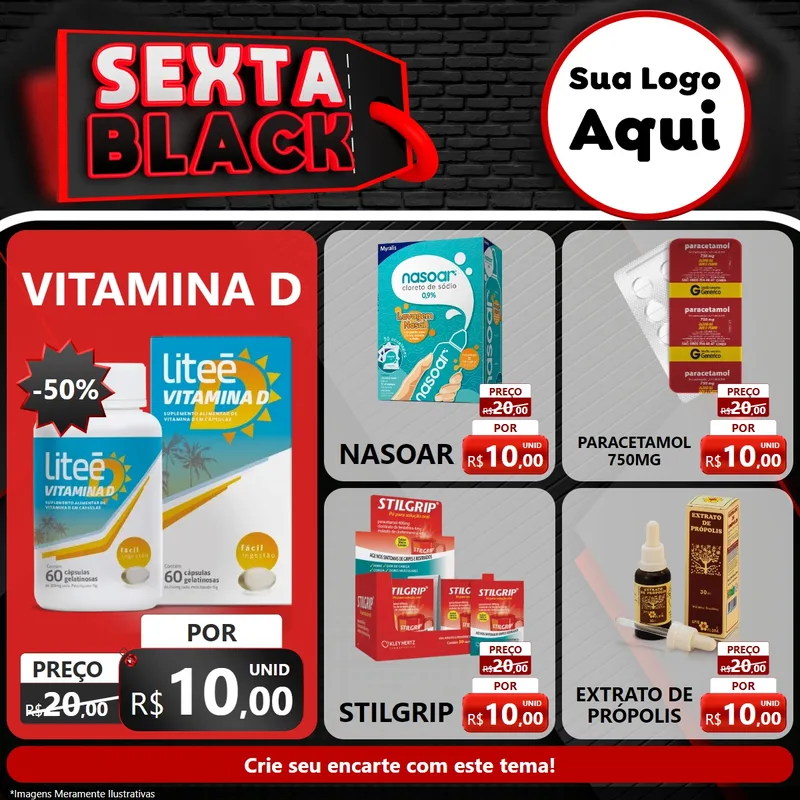 Modelo de Rede Social para Feed Facebook com o tema Sexta Black para Farmácia