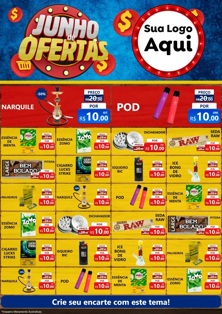 Modelo de Encarte para Encarte A4 Vertical com o tema Junho de Ofertas para Tabacaria