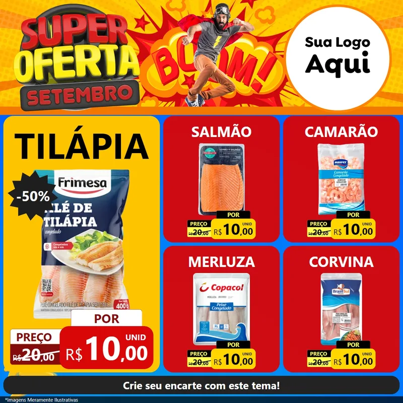 Modelo de Rede Social para Feed Facebook com o tema Super Oferta Setembro para Peixaria