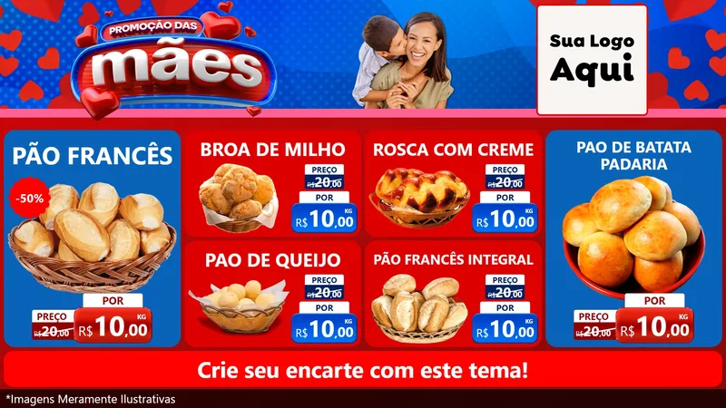 Modelo de TV para TV Horizontal com o tema Promoção das Mães para Padaria