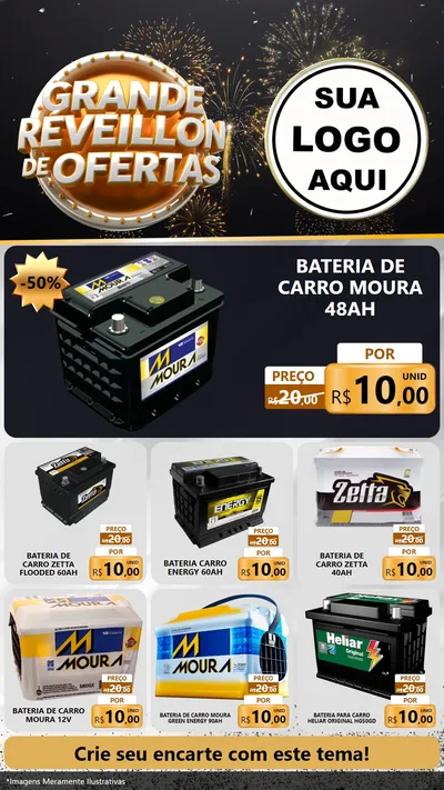 Modelo de Rede Social para Stories com o tema Grande Réveillon de Ofertas para Baterias Elétricas