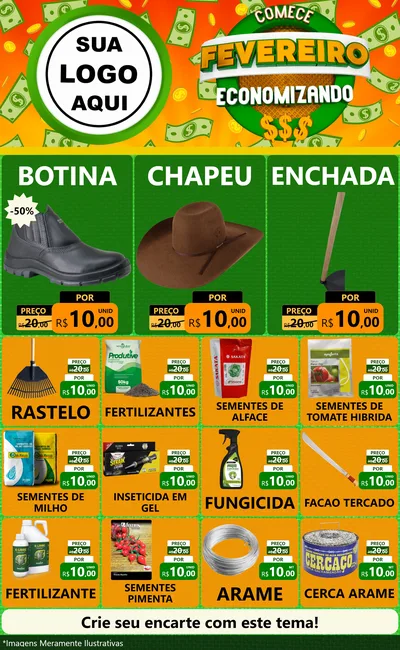 Modelo de Encarte para Encarte Grande com o tema Comece Fevereiro Economizando para Agropecuária