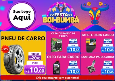 Modelo de Encarte para Encarte A4 Horizontal com o tema Festa Boi-Bumbá para Auto peças
