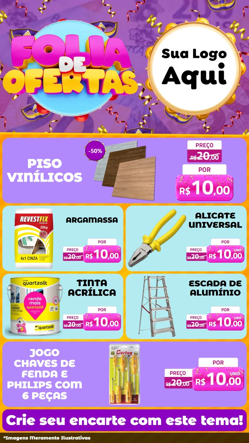 Modelo de TV para TV Vertical com o tema Folia de Ofertas para Material para Construção