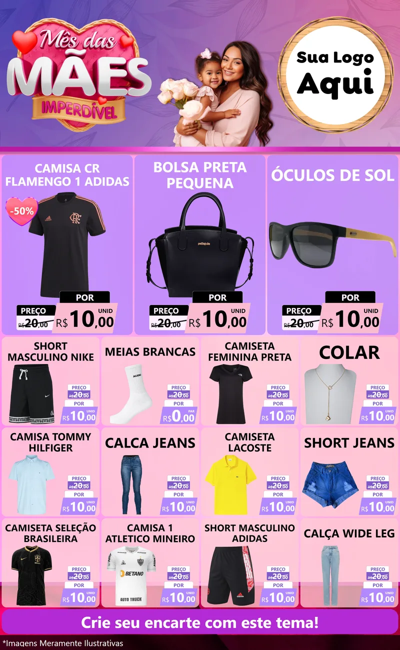 Modelo de Encarte para Encarte Grande com o tema Mês das Mães Imperdível para Roupas e acessórios