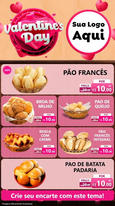 Modelo de TV para TV Vertical com o tema Valentine's Day para Padaria