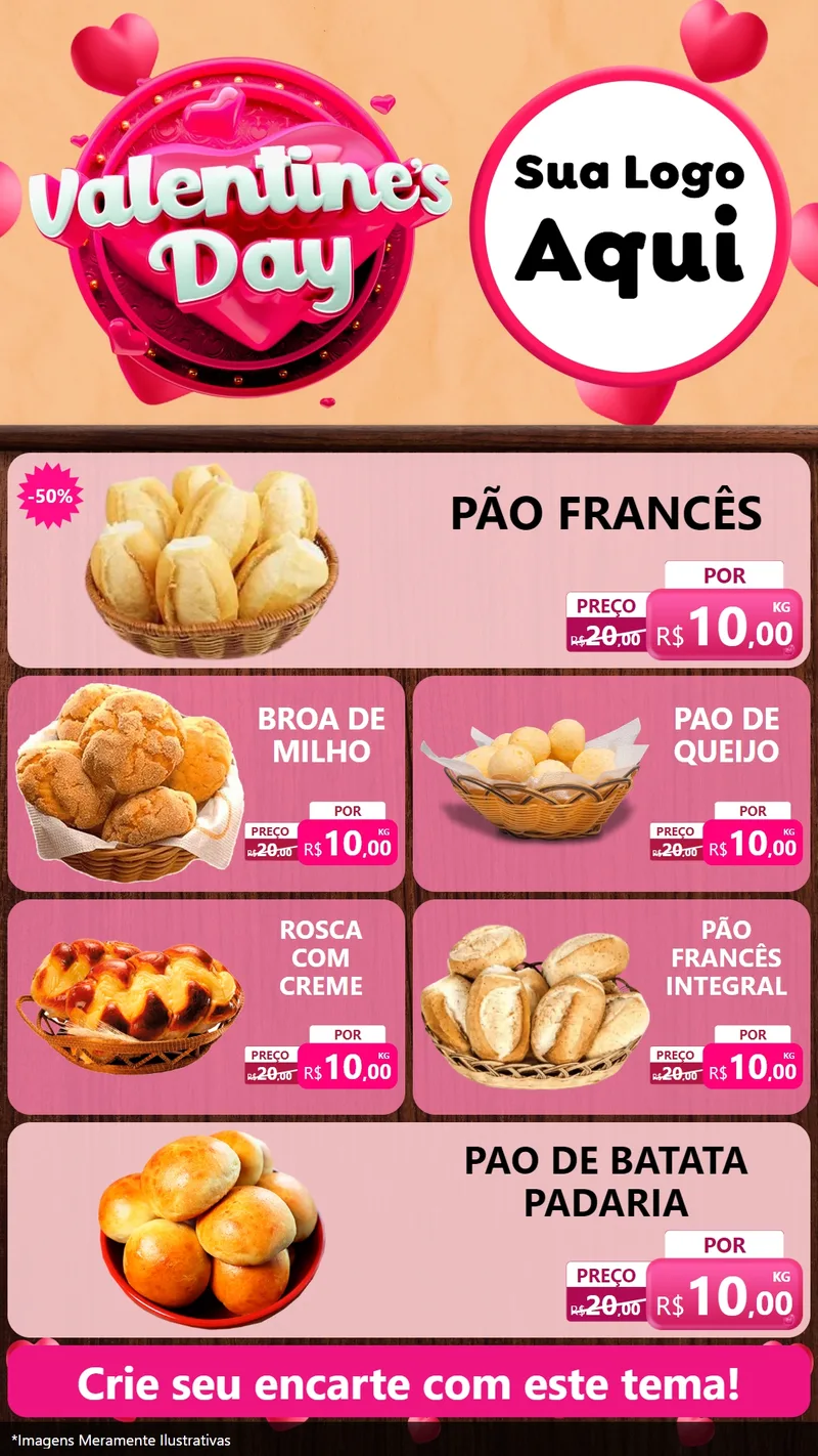 Modelo de TV para TV Vertical com o tema Valentine's Day para Padaria