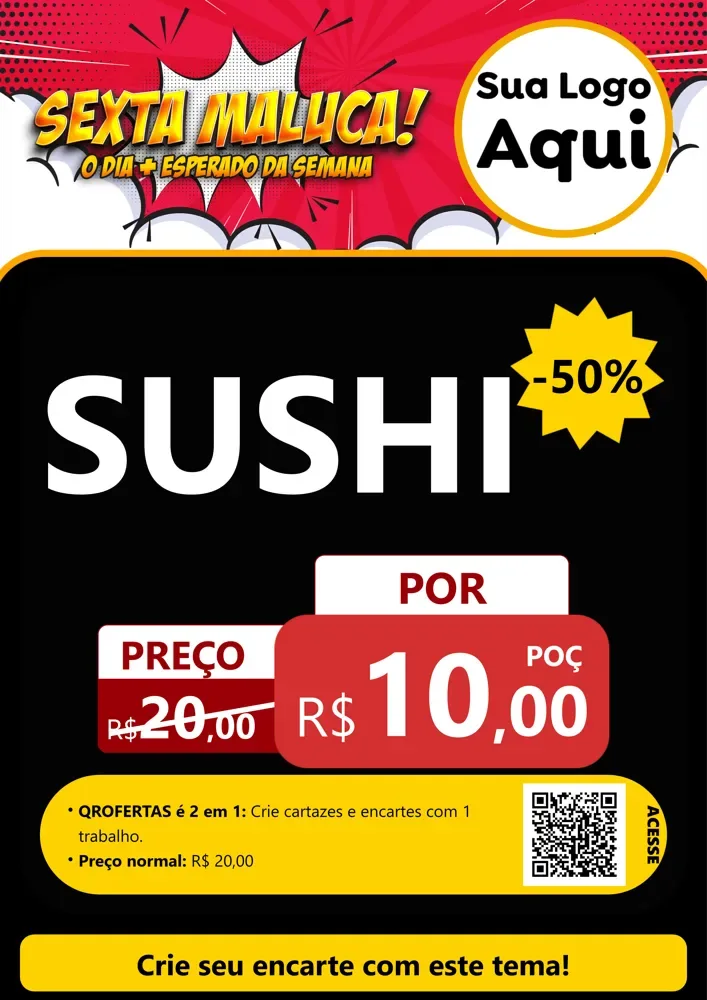 Modelo de Cartaz para Cartaz A4 Vertical com o tema Sexta Maluca! para Comida japonesa