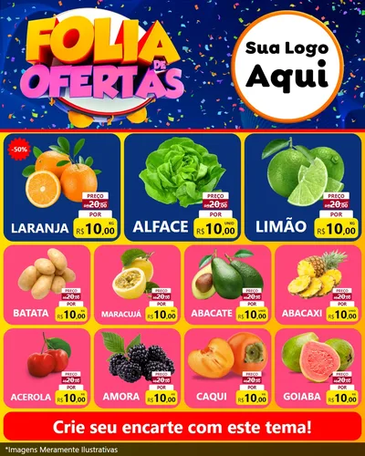 Modelo de Rede Social para Feed Instagram com o tema Folia de Ofertas para Hortifrúti