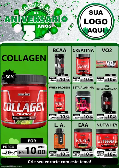 Modelo de Encarte para Encarte A4 Vertical com o tema Promoção de Aniversário - 3 Anos para Suplementos alimentares