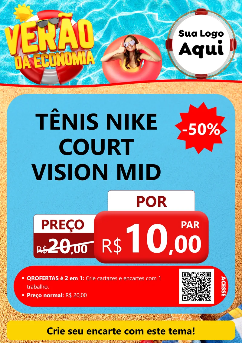 Modelo de Cartaz para Cartaz A4 Vertical com o tema Verão da Economia para Calçados