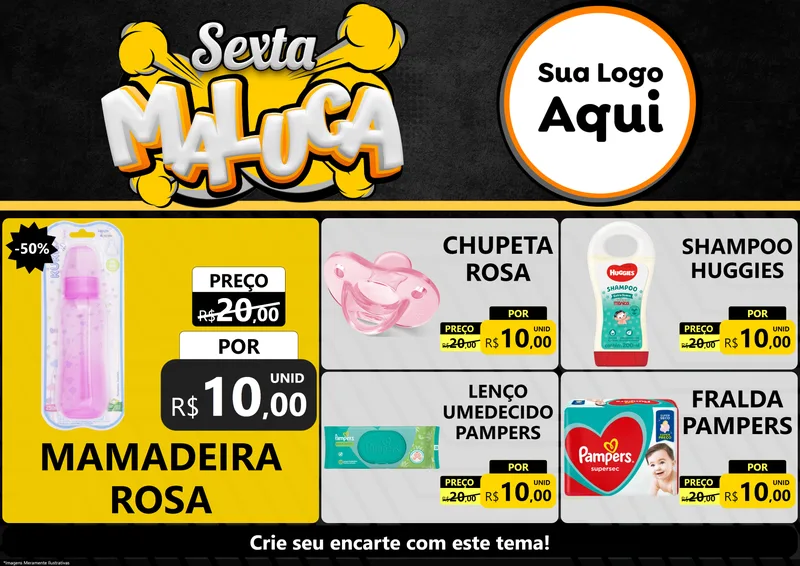 Modelo de Encarte para Encarte A4 Horizontal com o tema Sexta Maluca para Bebês