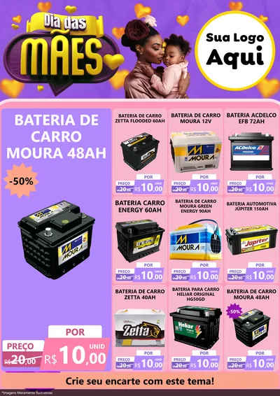 Modelo de Encarte para Encarte A4 Vertical com o tema Dia das Mães para Baterias Elétricas