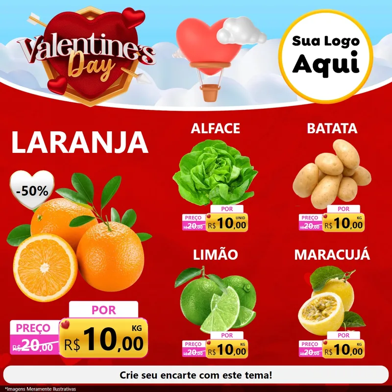 Modelo de Rede Social para Feed Facebook com o tema Valentine's Day para Hortifrúti