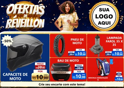 Modelo de Encarte para Encarte A4 Horizontal com o tema Ofertas de Réveillon para Moto peças