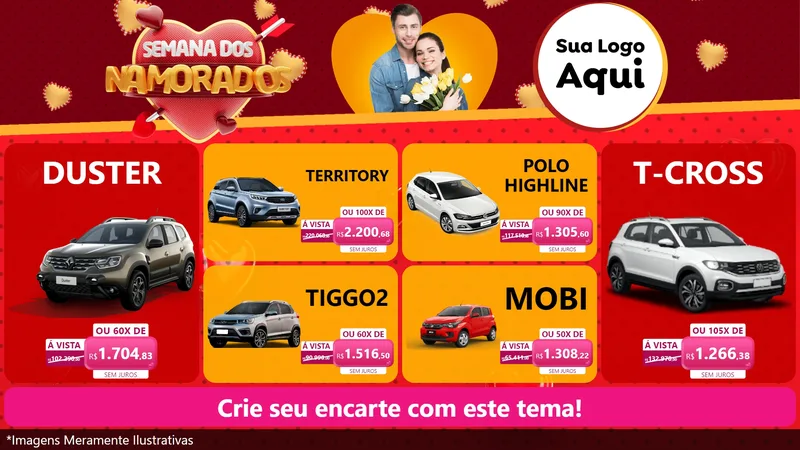 Modelo de TV para TV Horizontal com o tema Semana dos Namorados para Concessionaria de Carros