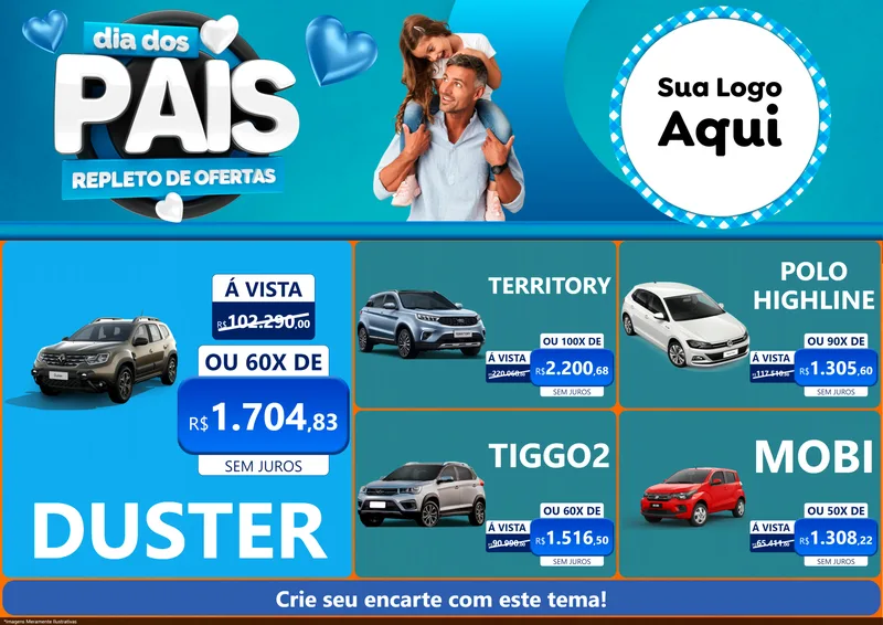 Modelo de Encarte para Encarte A4 Horizontal com o tema Dia Dos Pais Repleto de Ofertas para Concessionaria de Carros