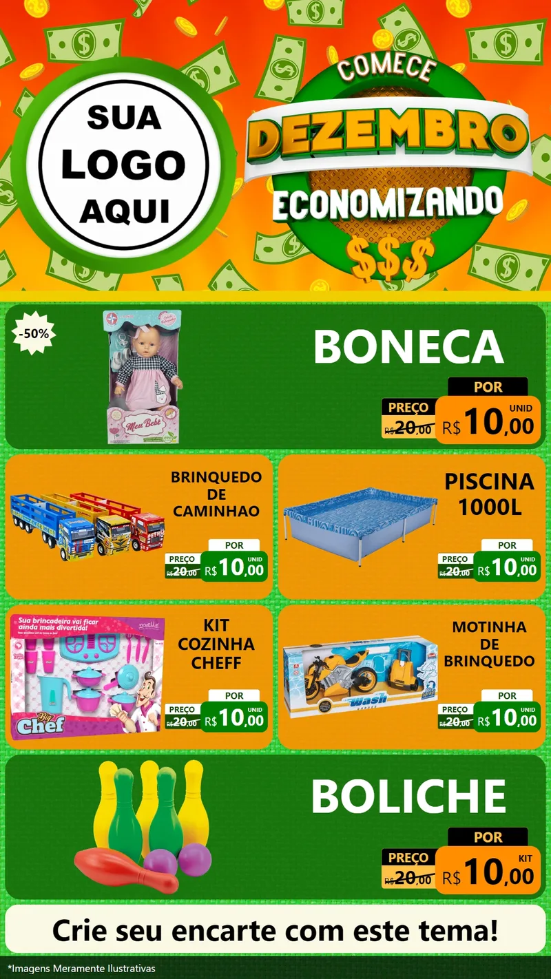 Modelo de TV para TV Vertical com o tema Comece Dezembro Economizando para Brinquedos