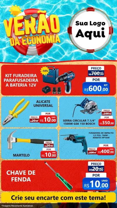 Modelo de TV para TV Vertical com o tema Verão da Economia para Maquinas e Ferramentas
