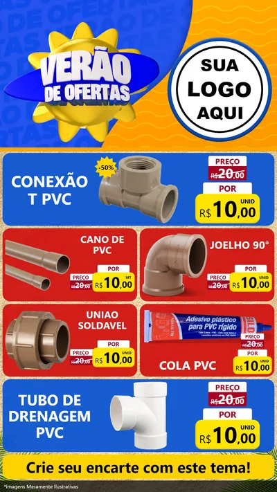 Modelo de TV para TV Vertical com o tema Verão de Ofertas para Tubos e conexões