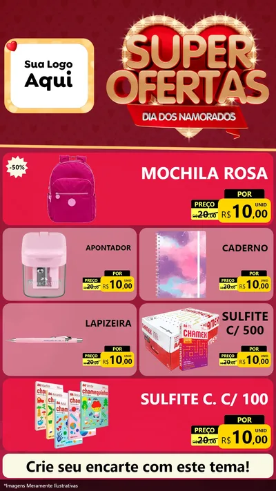 Modelo de TV para TV Vertical com o tema Dia dos Namorados para Papelaria