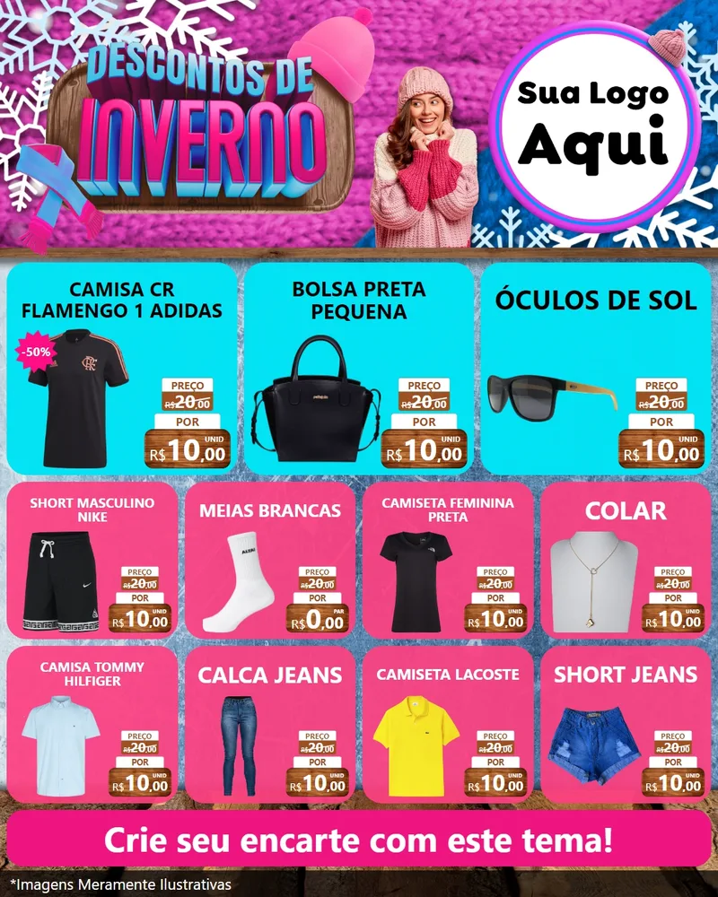 Modelo de Rede Social para Feed Instagram com o tema Descontos de Inverno para Roupas e acessórios