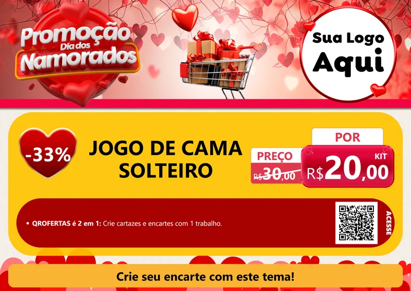 Modelo de Cartaz para Cartaz A4 Horizontal com o tema Promoção Dia dos Namorados para Cama, Mesa e Banho