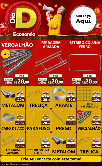 Modelo de Encarte para Encarte Grande com o tema Dia D Economia para Ferragens