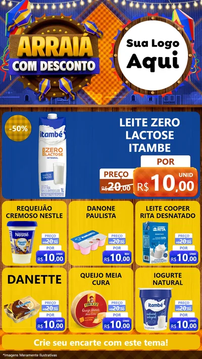 Modelo de Rede Social para Stories com o tema Arraiá Com Desconto para Frios e Laticínios