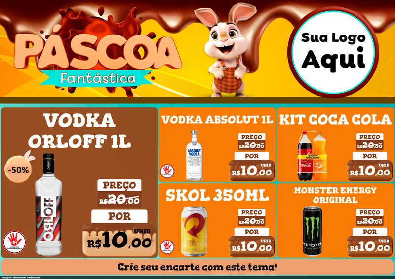 Modelo de Encarte para Encarte A4 Horizontal com o tema Páscoa Fantástica para Distribuidora de bebidas
