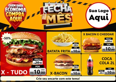 Modelo de Encarte para Encarte A4 Horizontal com o tema Fecha Mês para Hamburgueria