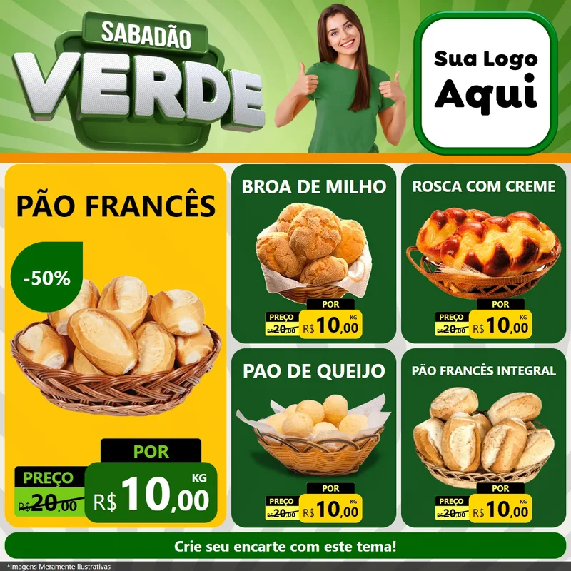 Modelo de Rede Social para Feed Facebook com o tema Sabadão Verde para Padaria