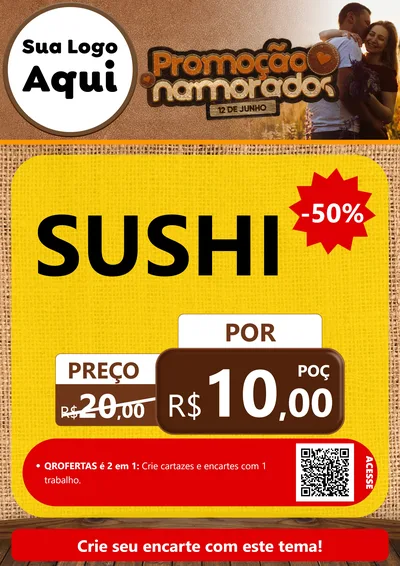 Modelo de Cartaz para Cartaz A4 Vertical com o tema Promoção Namorados para Comida japonesa