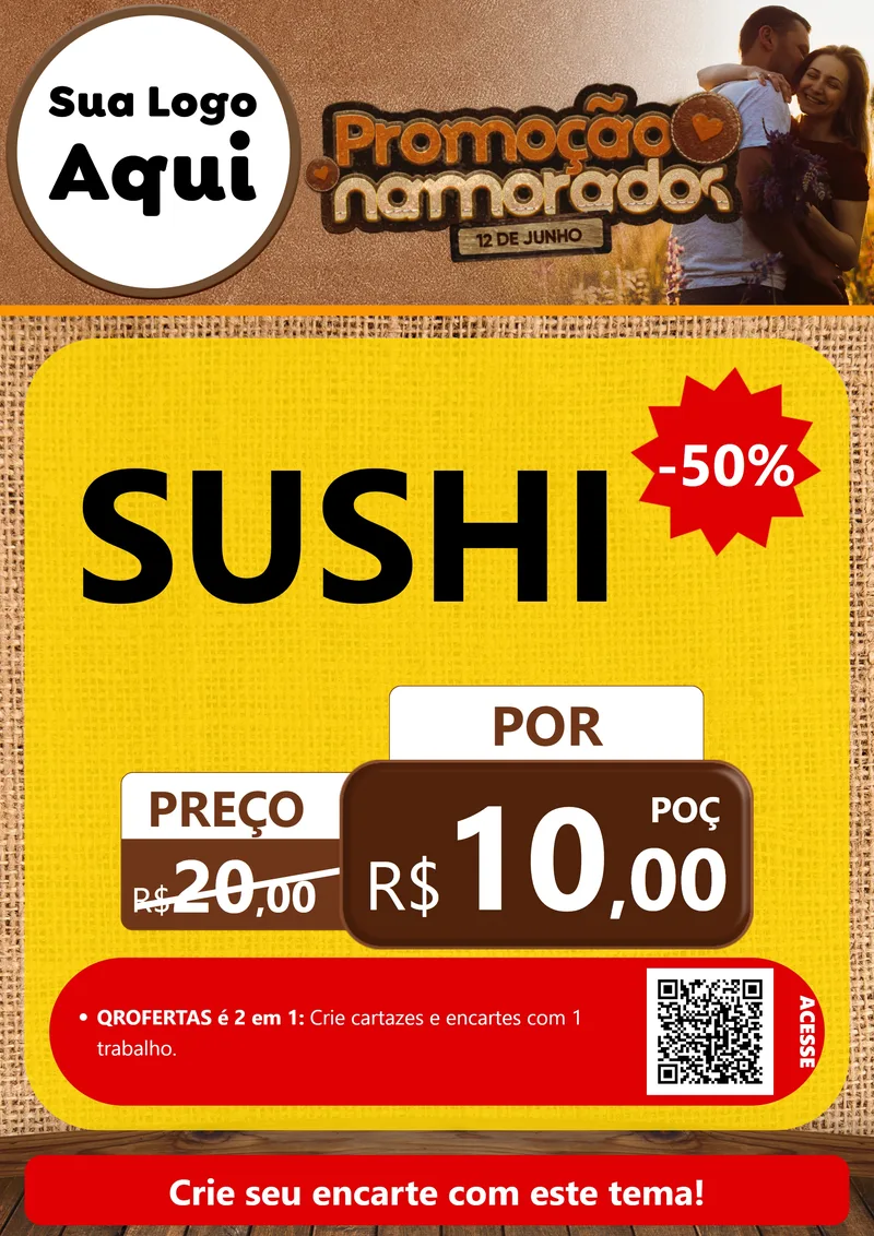 Modelo de Cartaz para Cartaz A4 Vertical com o tema Promoção Namorados para Comida japonesa