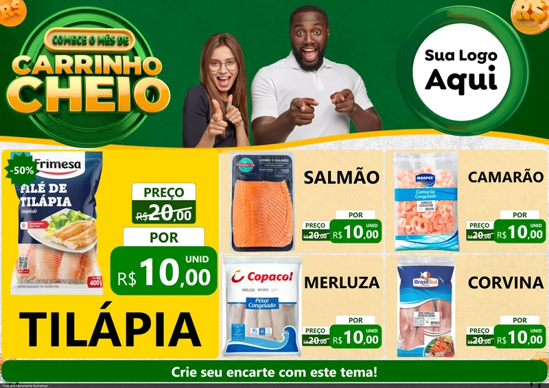 Modelo de Encarte para Encarte A4 Horizontal com o tema Carrinho Cheio para Peixaria