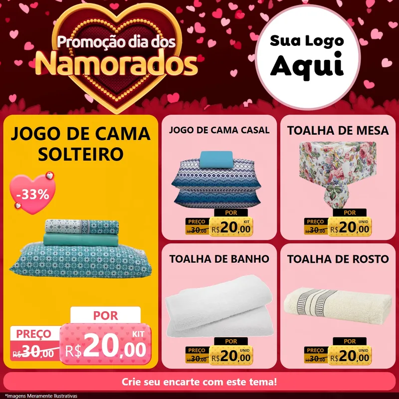Modelo de Rede Social para Feed Facebook com o tema Promoção Dia Dos Namorados para Cama, Mesa e Banho