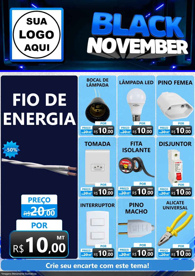 Modelo de Encarte para Encarte A4 Vertical com o tema Black November para Materiais Elétricos