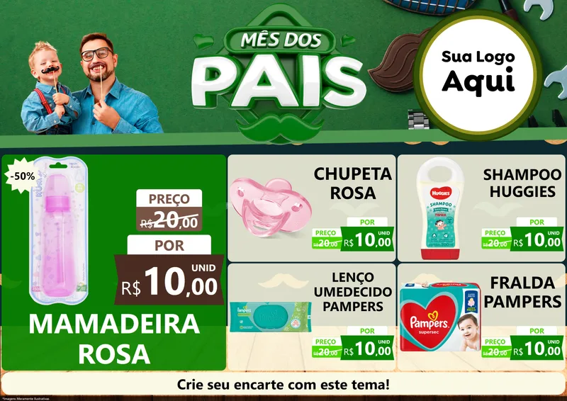 Modelo de Encarte para Encarte A4 Horizontal com o tema Mês dos Pais para Bebês