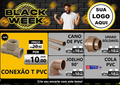 Modelo de Encarte para Encarte A4 Horizontal com o tema Black Week para Tubos e conexões