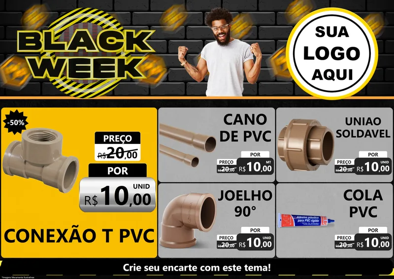 Modelo de Encarte para Encarte A4 Horizontal com o tema Black Week para Tubos e conexões
