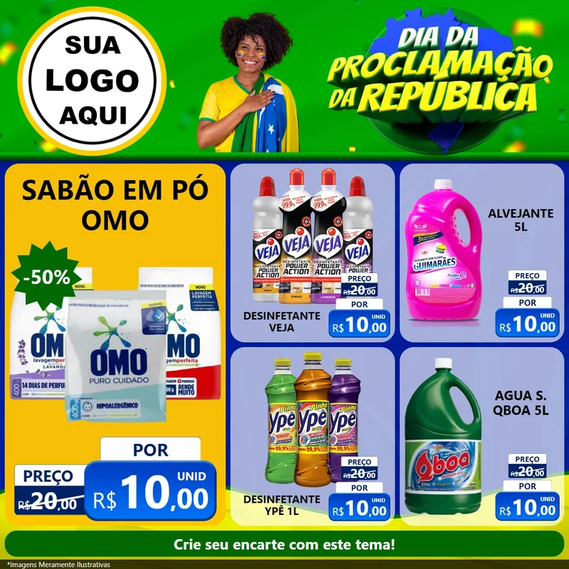 Modelo de Rede Social para Feed Facebook com o tema Dia Da Proclamação Da República para Produtos de Limpeza